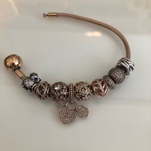 Pandora Jewelry - Rose gold pandora bracelet (charms included) Pandora Jewelry - Rose gold pandora bracelet (charms included)